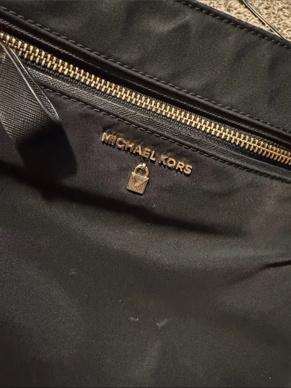 Michael Kors Black Nylon Messenger with Gold Accents
